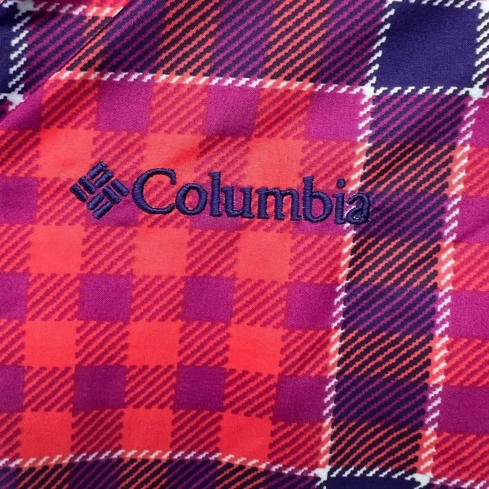 Columbia Reversible Coral Purple Plaid Winter Coat Girls 14/16